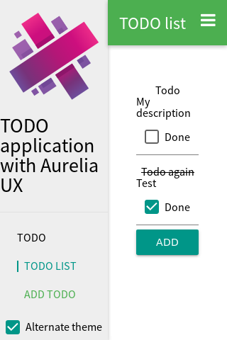 The menu of the application