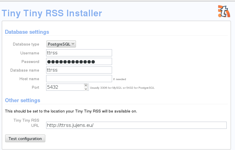 Remplir les infos de base de données